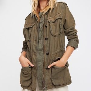 Free People: Olive Green Cargo Utility Jacket